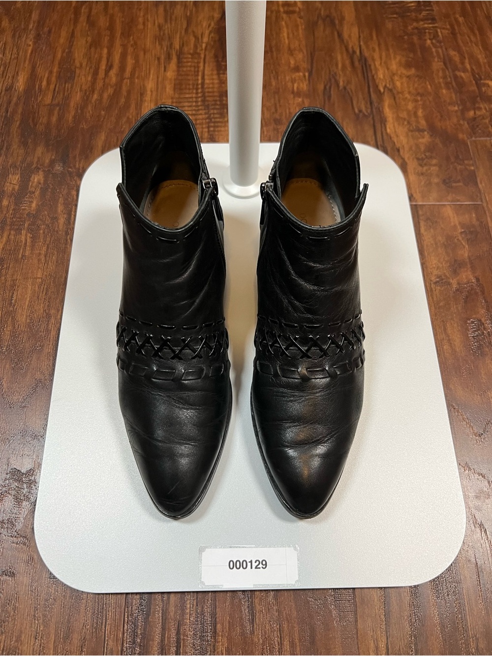 Donald J. Pliner Black Leather Pointed Ankle Booties with Braided Detail 6.5